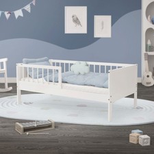 Kinderbett Holzbett Einzelbett Bett Lattenrost Rausfallschutz 140 x 70 cm Weiß