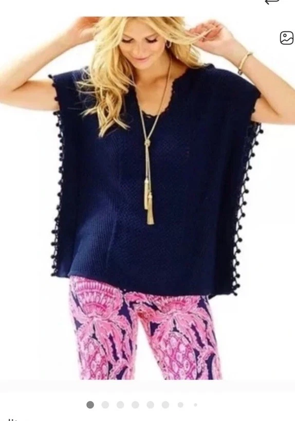 Lilly Pulitzer Navy Keating Knit Poncho Small