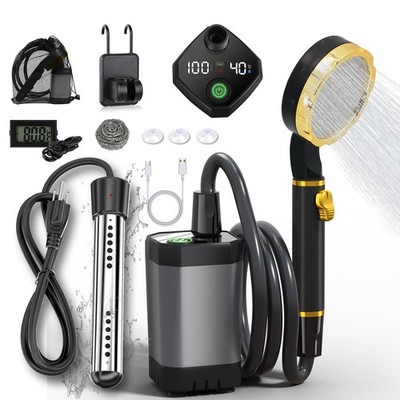 BSEED Portable Camping Shower w/ Immersion Heater, 6000mAh Rechargeable Battery
