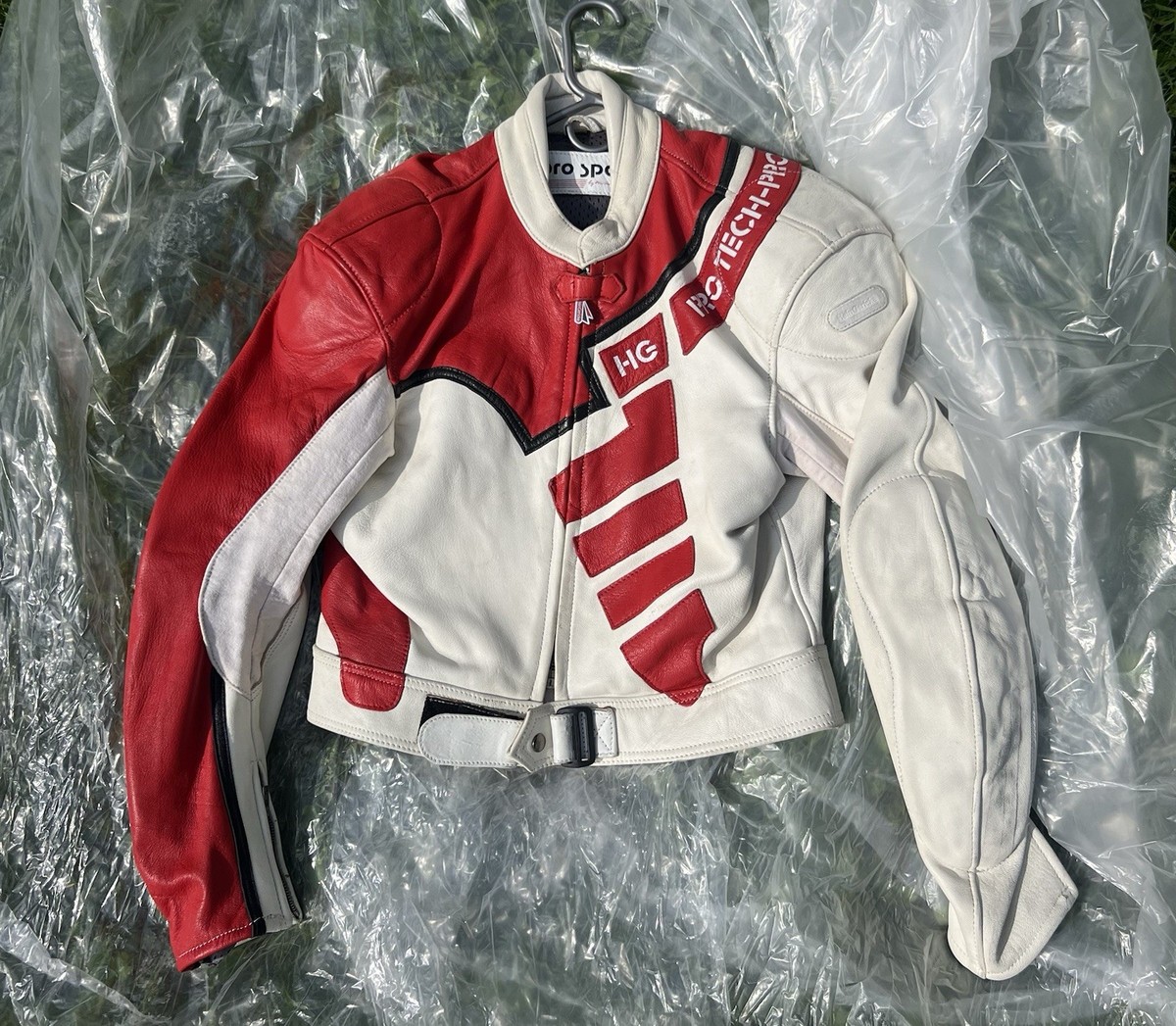 美品本革 HEIN GERICKE 赤白 レザー シングルライダース M ドイツ製