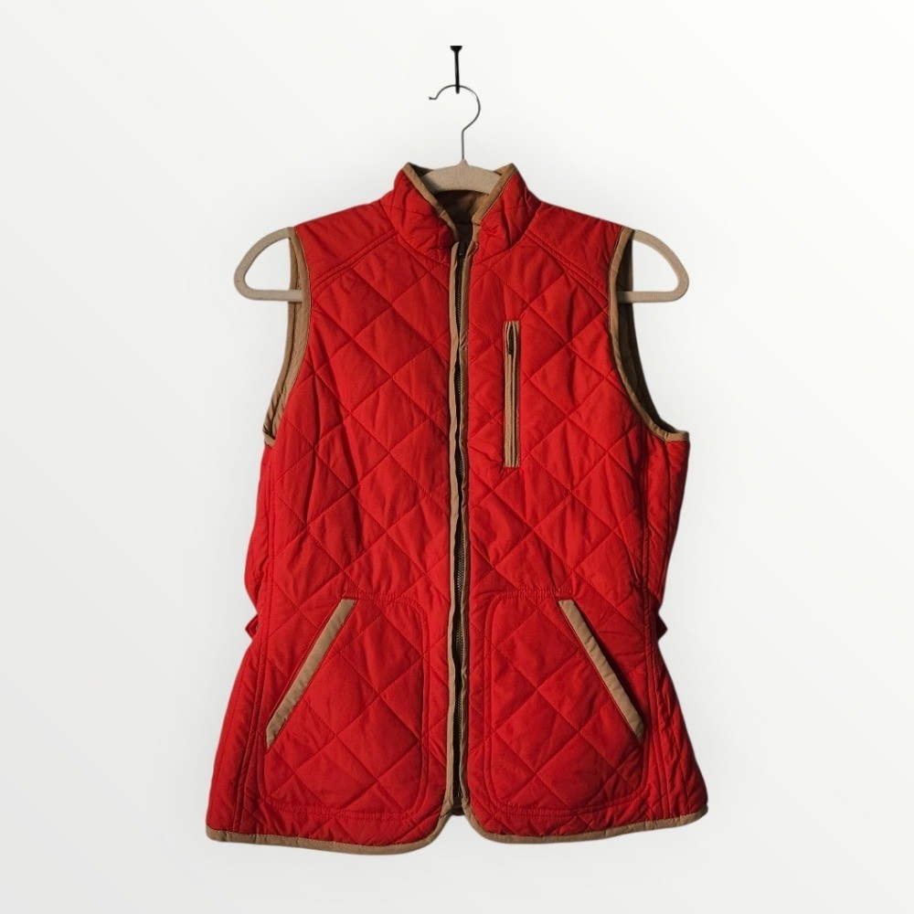 Lauren Ralph Lauren Reversible Quilted Vest Red Tan Womens S Equestrian Out