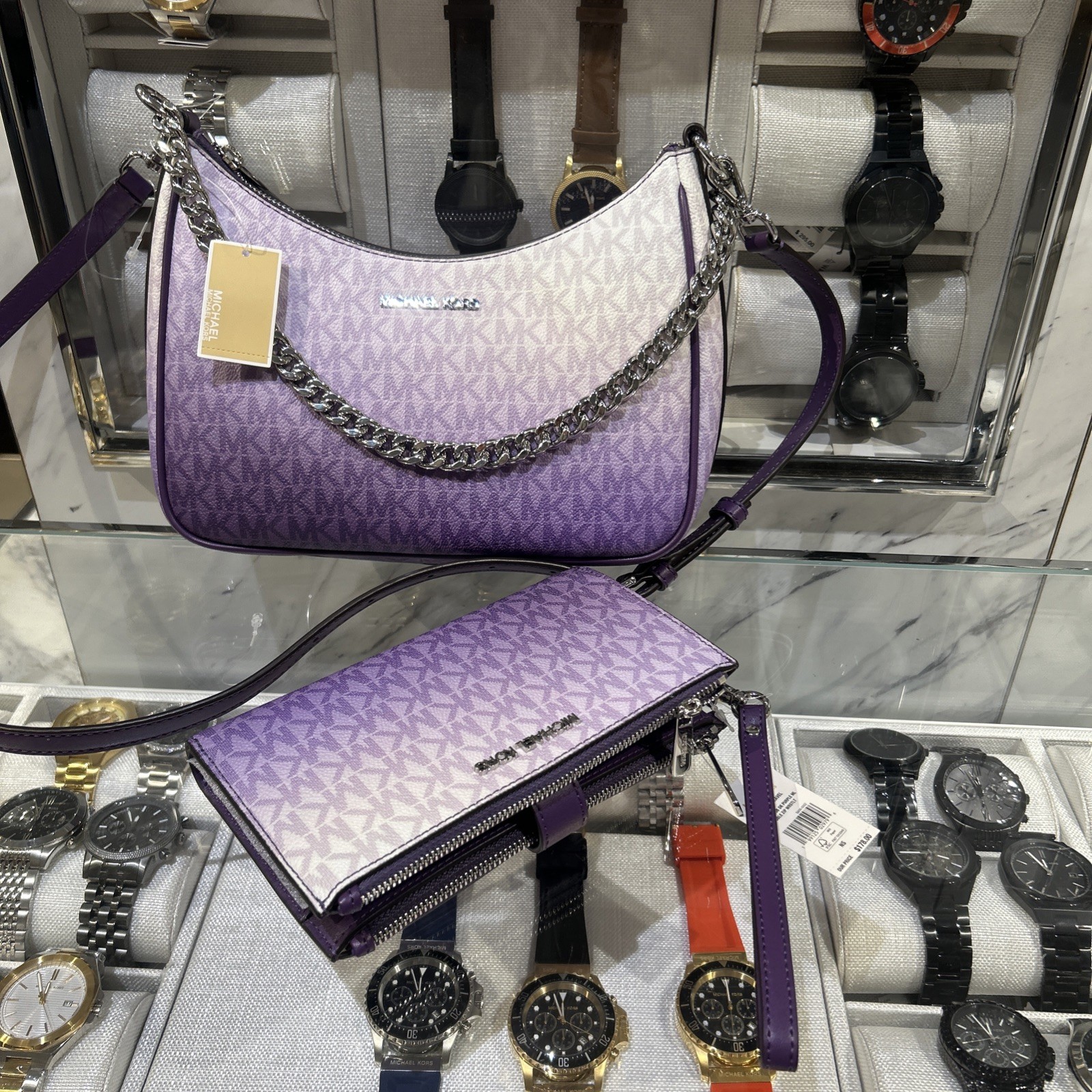 Michael Kors Large Women Pochette Ombré Logo Crossbody Bag Dark Purple + Wallet thumbnail 3