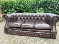 CHESTERFIELD SOFA LEATHER 3 SEATER BROWN VINTAGE FREE DELIVERY 🚚