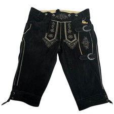 Authentic Men's Black Suede Lederhosen Bavarian Oktoberfest Bundhosen Costume