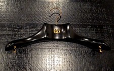 Gucci Black Wooden Hanger Antique Brass GG Logo