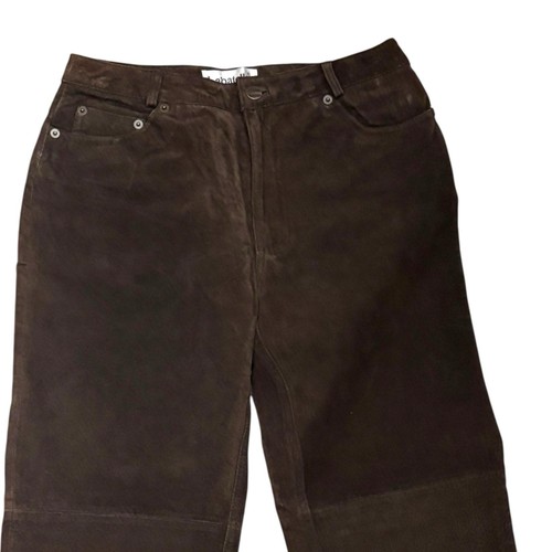 Bagatelle Brown Genuine Leather Suede Pants Women 2 Petite Straight Leg Western - Picture 2 of 6