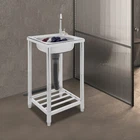 Kitchen Sink w/Faucet Stainless Steel Utility Sink Freestanding Single Bowl Sink