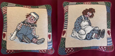TARGET 90's Set of 2 RAGGEDY ANN  ANDY DOLL Tapestry HEART Style Pillows 13"