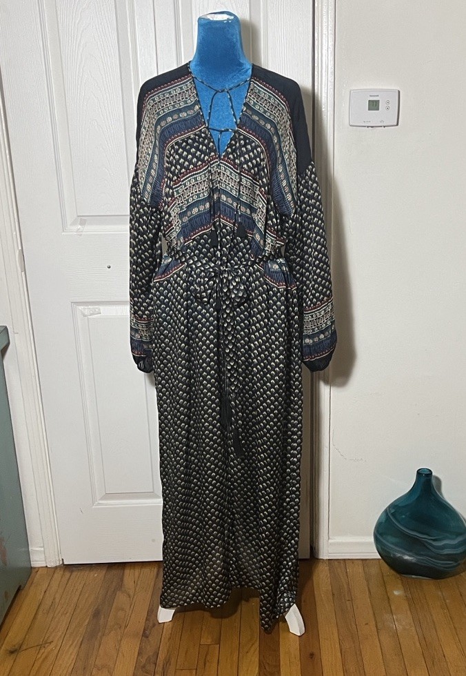 Doen Silk Maxi Dress Women’s Small Bohemian Belted Tie Front