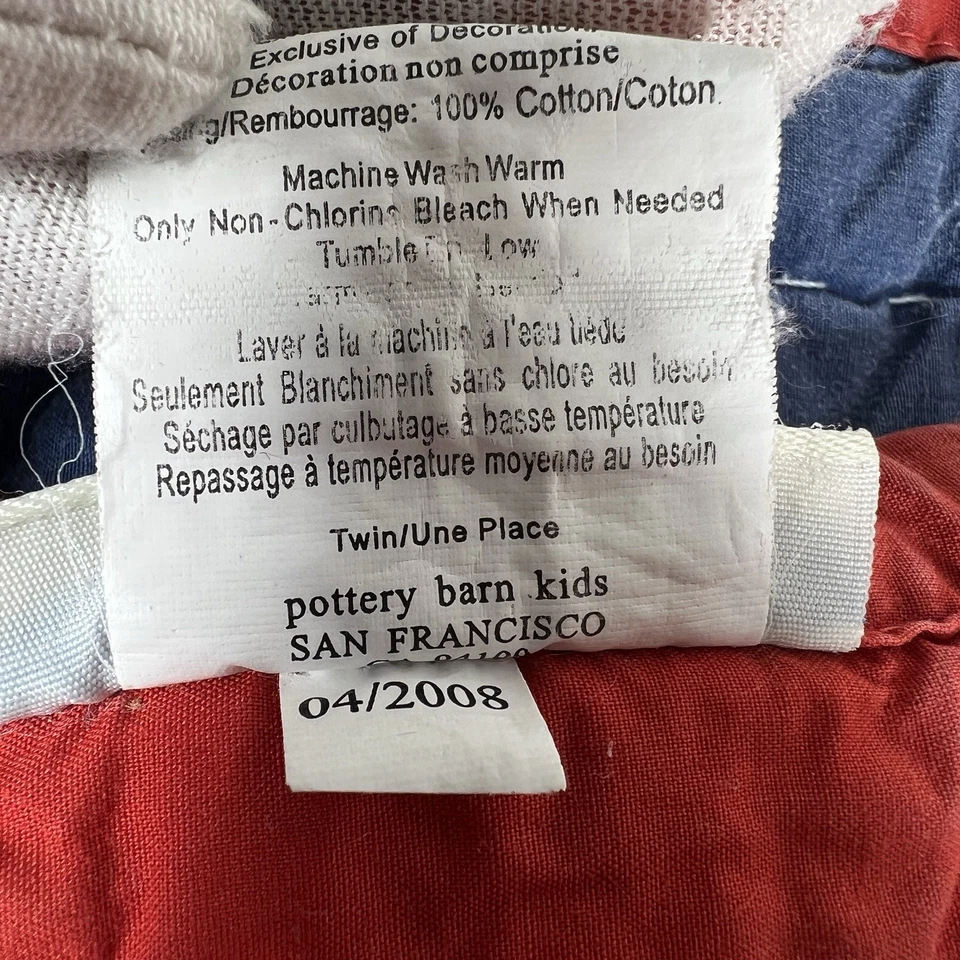 Juego de edredón Pottery Barn Kids cachorro perro retazos 2 piezas tamaño doble azul rojo Foto 3 de 4