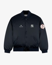 Aime Leon Dore NY Yankees Satin Varsity Bomber Jacket Embroidered Logos Navy XXL