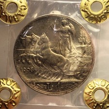 1 Lira -Ag- 1908 "Quadriga" - FDC Perizia A.Carmagnola