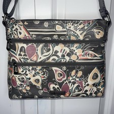 SakRoots Crossbody Gray Floral Hearts Canvas Coated Artistic Adjustable Shoulder