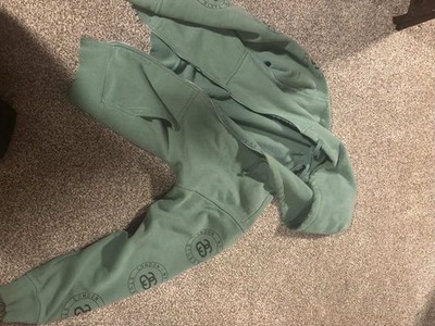 Stussy Men's Green Seal Logo Full Zip Fleece Hoodie w/ Pockets Size M