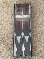 NEW Brooks Brothers Suspenders Braces Navy  Red Adjustable Black Leather NIB
