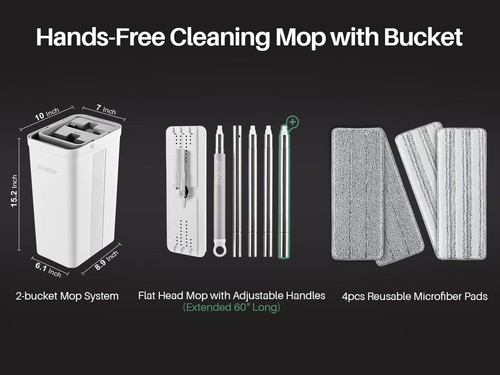 Mop and Bucket Set with Wringer, Flat Mops for Floor Cleaning, Wall Mop Cleaner - Picture 6 of 11