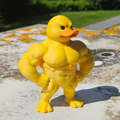 Muscle Duck Figurine - Buff Rubber Ducky Statue Funny Desk Decor Strong Man Gift