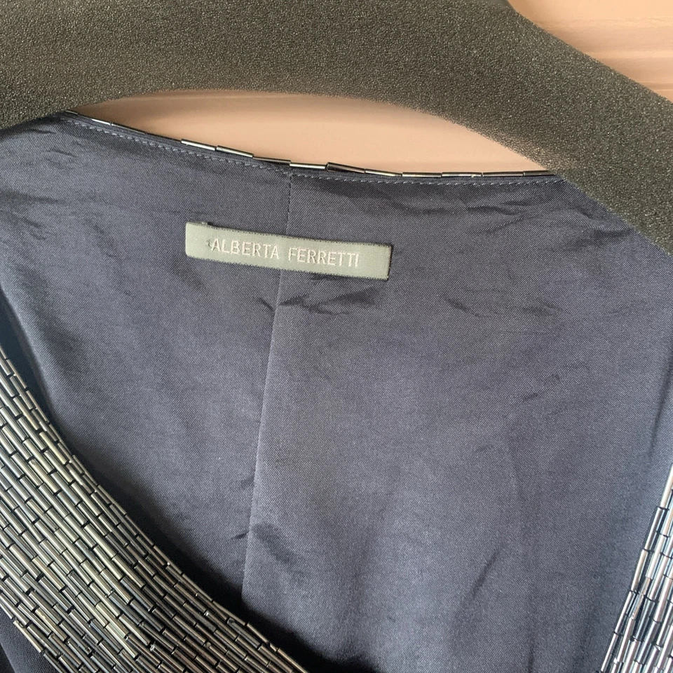 Vestido de cóctel Alberta Ferretti lentejuelas azul marino EE. UU. 4 6 / IT 42 Foto 4 de 4