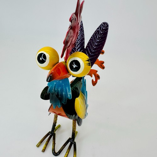 Whimsical Metal Rooster Sculpture Art – Bright Colorful Garden Decor – 8x7x3" - Picture 5 of 8