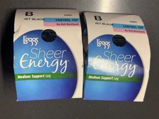 Leggs Sheer Energy Medium Support Leg B Jet Black Control Top (Pack of 2)