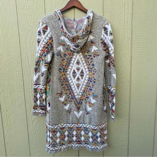 On Blue Cardigan Sweater Womens L Multicolor Western Open Front Knee Length Boho - Picture 4 of 9
