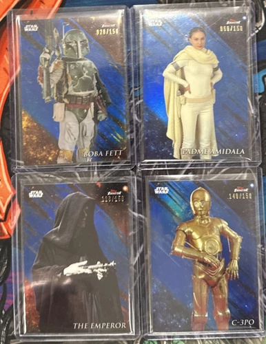 STAR WARS 2018 TOPPS FINEST BLUE REFRACTOR Lot Padme, Emperor, C-3PO, Boba Fett