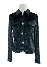 Aris A Crushed Velvet Shirt Womens Sz S Shacket Vtg Luxury Jeweled Snap Up Goth