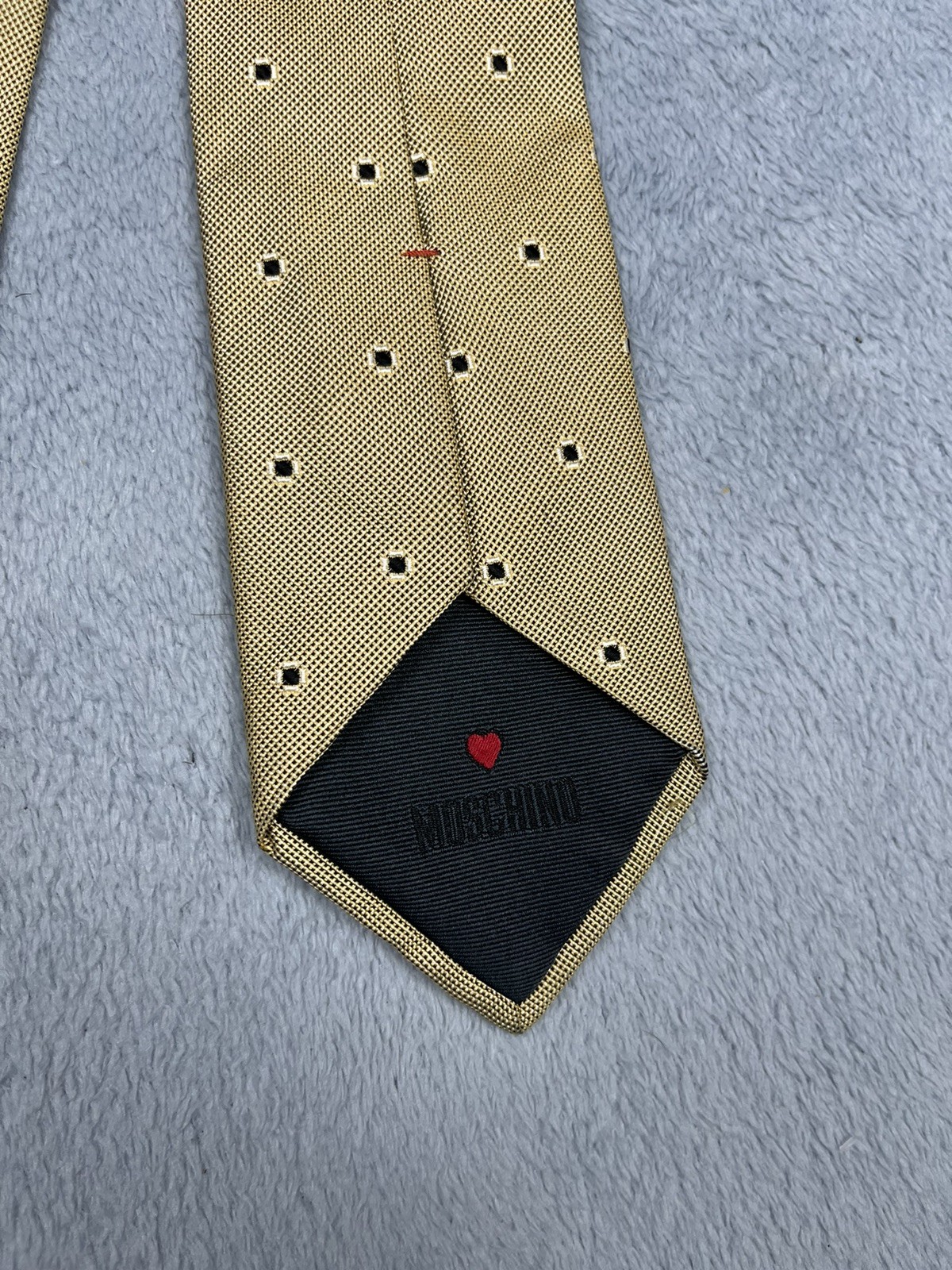 Moschino Silk 100percent Silk Rare Yellow Gold Polka dot Ties Fashion Art Unisex image 4