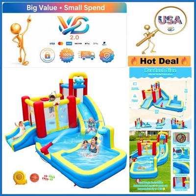 Inflatable Water Park with Double Slides Bouncy Castle Deep Pool Climbing Game