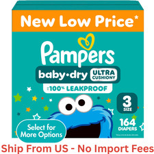 BIG SALE Pampers Baby Dry Diapers Size 3, 164 Count, Absorbent, Free Ship US