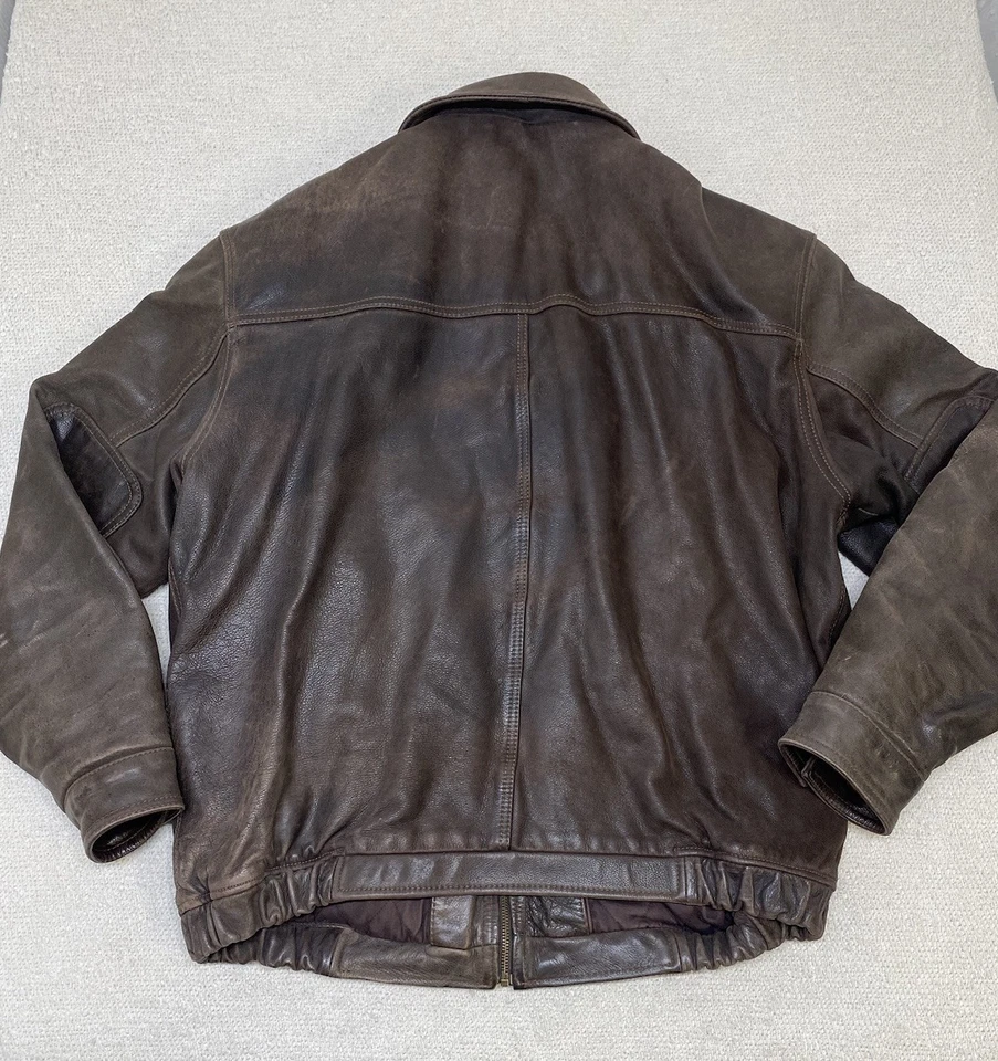 St. John’s Bay Leather Jacket Men’s XL Brown Wool Plaid Lined Full Zip Collared - Image 2 of 4