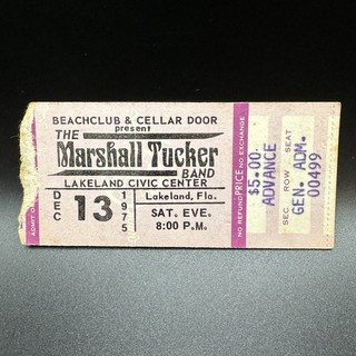 MARSHALL TUCKER CONCERT TICKET STUB DEC 13 1975 LAKELAND CIVIC CENTER