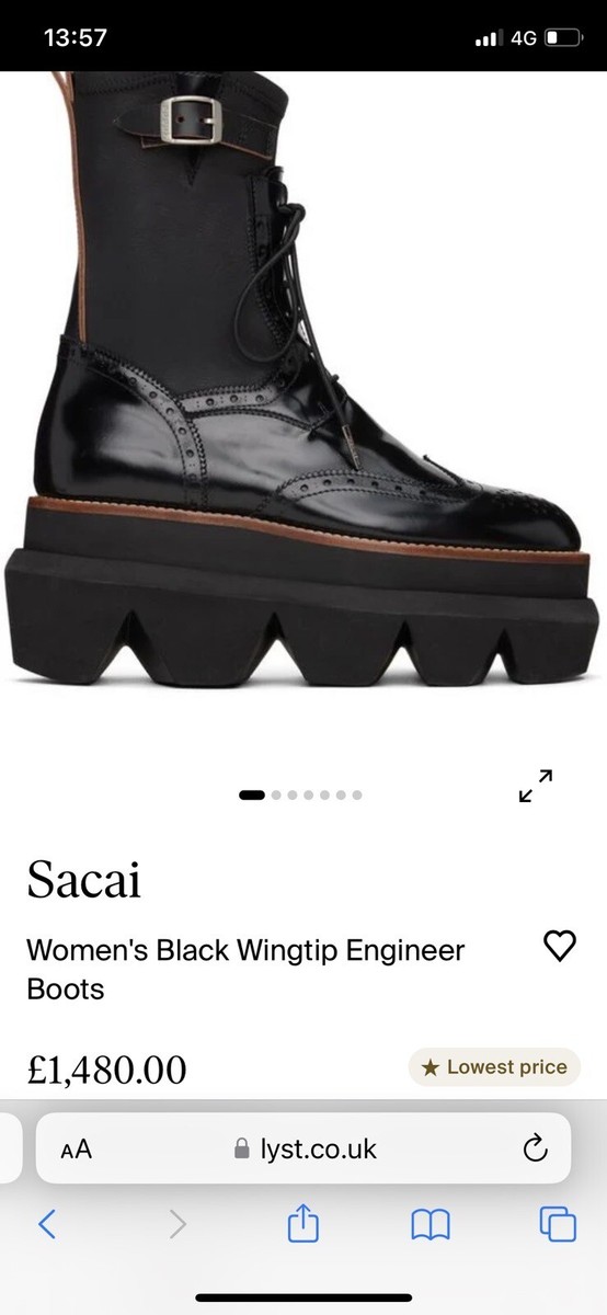 Sacai Women's Black Wingtip Black Engineer Socks Boots £1,480.00