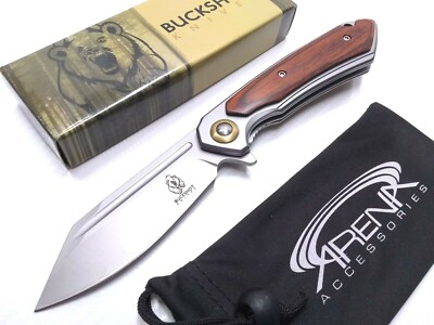 Buckshot Brown Rosewood Spring Assist Flipper Pocket Knife w/ Tip Up Carry Clip