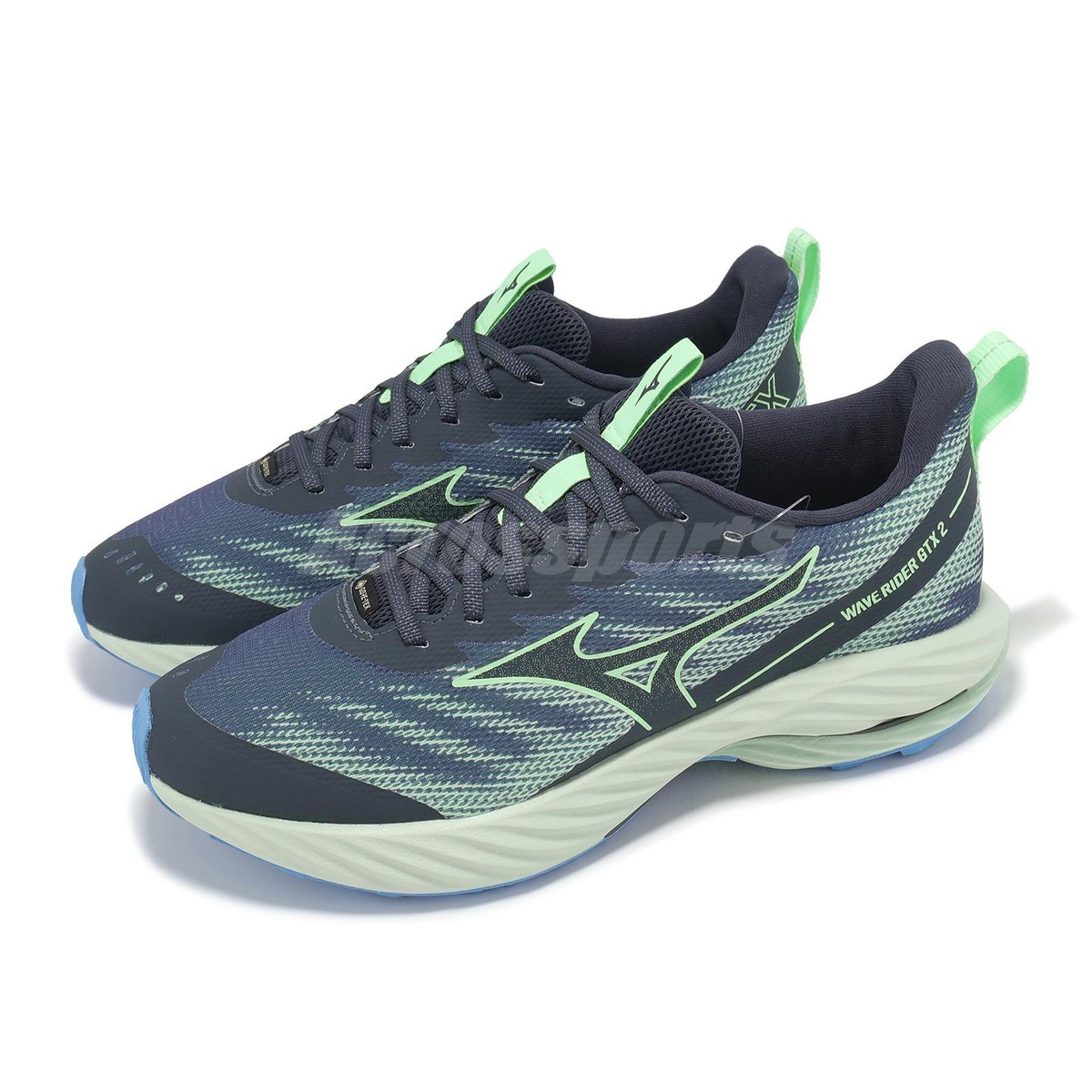 Mizuno Wave Rider GTX 2 Super Wide Gore-Tex Navy Green Men Running