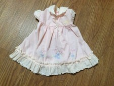 Vintage Infant Baby Dress Pink With Lace and Embroidered Flower AS IS
