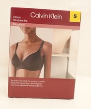 Calvin Klein Womens 2 Pack Microfiber Wirefree Bra Nymphs/Grey Size S