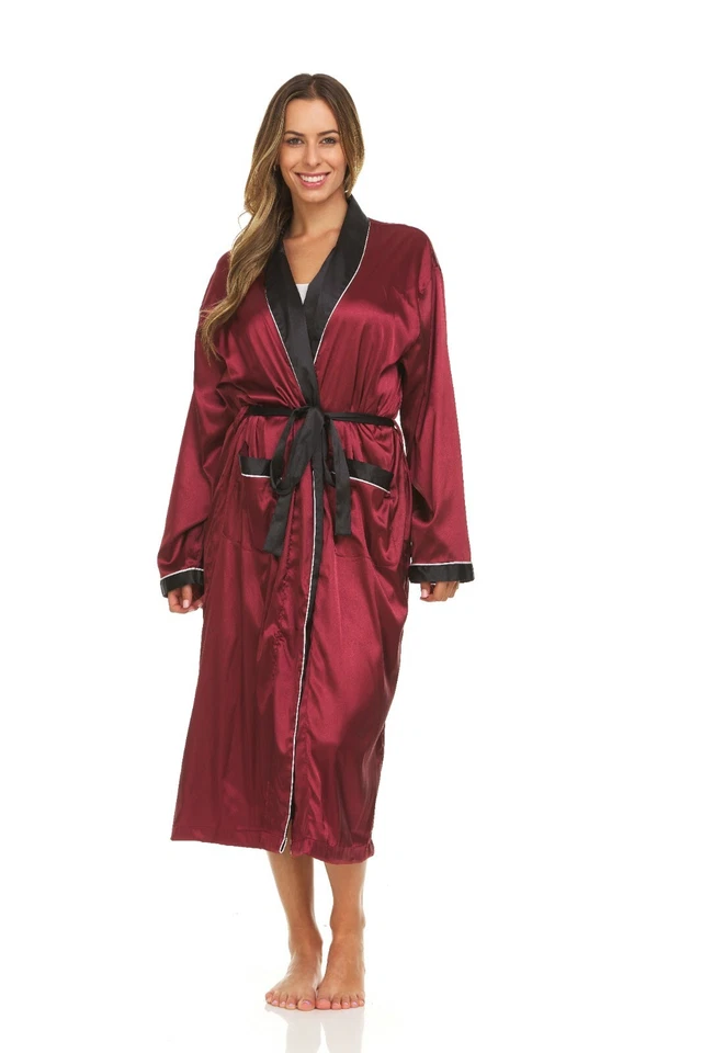 Bata de satén de seda para mujer (con cinturón) vendedor de EE. UU. ENVÍO RÁPIDO 5 días Foto 3 de 4