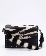 Borsa a tracolla LIU JO modello zebrato pelliccia di volpe pom pom con patta magnetica RRP €185