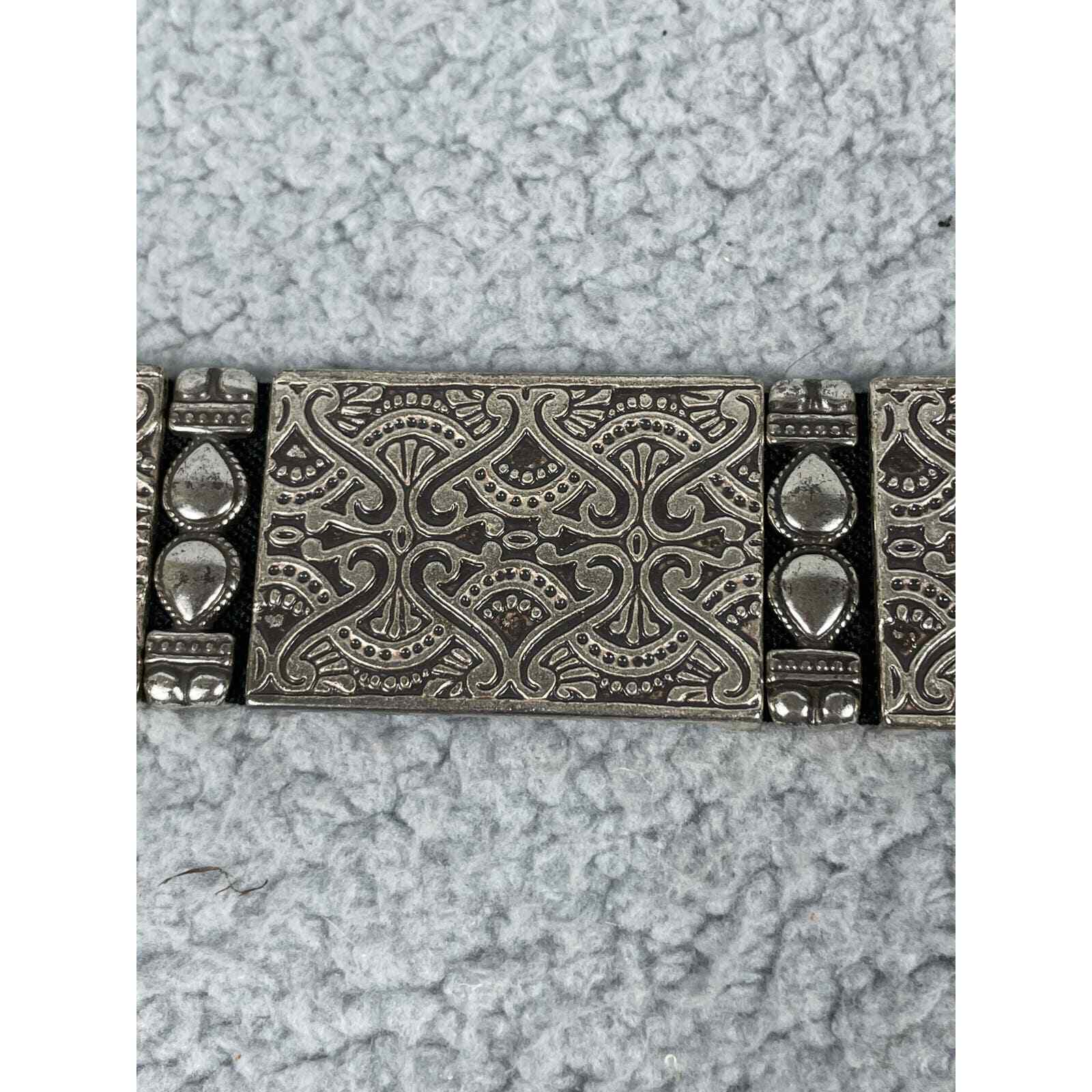 Chico's Womens Silver Black Rectangular Metal Eng… - image 8
