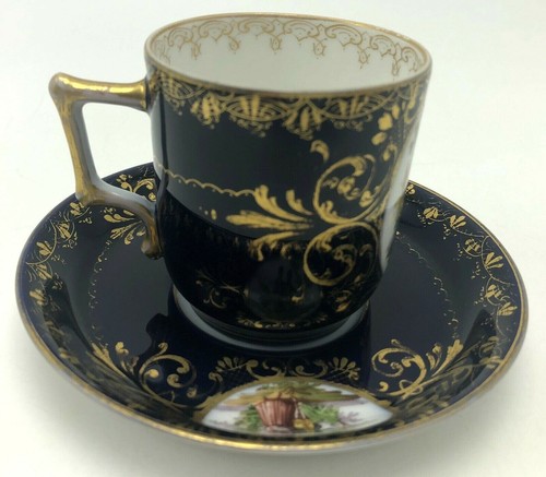 Antique Royal Vienna Portrait Tea Cup & Saucer Cobalt Gold Bindenschild Elegant - Picture 5 of 12