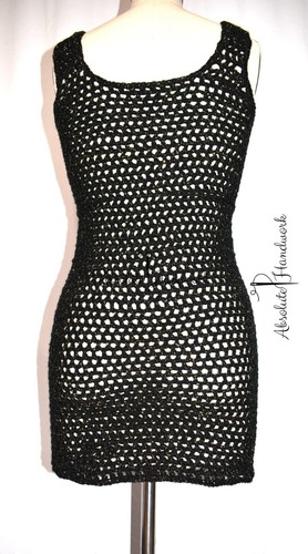 AbsoluteHandwork Handmade Crochet Spring Summer Mesh Dress Size S-M Black n Gold - Picture 4 of 7