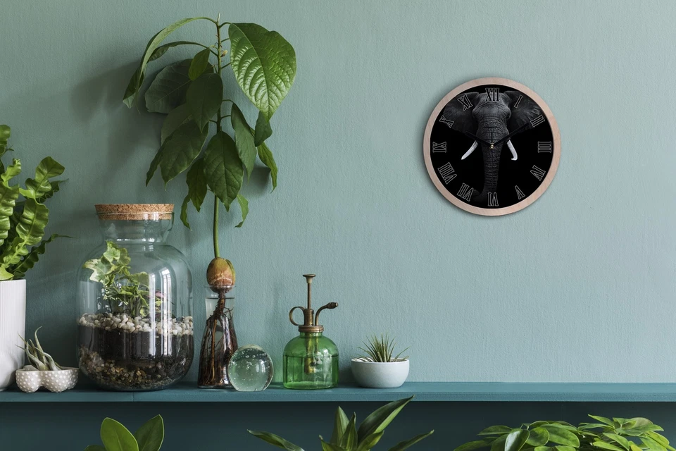 Estampado Silencio Relojes de Pared de Madera Rústica fi 30 cm elefante africano - Imagen 3 de 4
