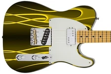 Guitar Skin Axe Wrap Reskin Electric Body Bass Cover Reface Yellow Flames 1238