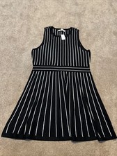 NWT Loft Black White Striped Fit & Flare Knit Dress Size Large