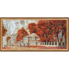 Bead Embroidery Kit Autumn city Beaded stitching Beadwork DIY Abris Art