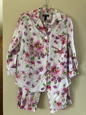 Lauren Ralph Lauren Pajama Set Women's Pink Watercolor 3/4Sleeve Capri Pants S/P