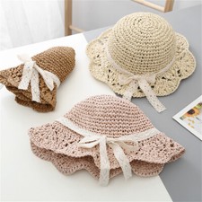 Children's Sunshade Straw Hat Lace Baby Girl Cap Foldable Sunscreen Beach Cap