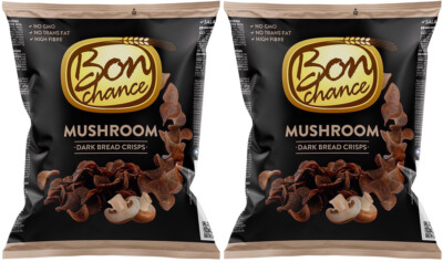 2 BON CHANCE MUSHROOM Flavor Baked Dark Bread Crisps Bags Snacks 120g 4.2oz