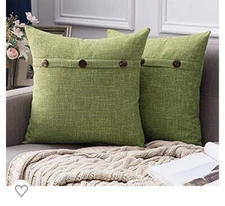 Throw pillow cover - green with buttons 16 x 16 - New- Miulee